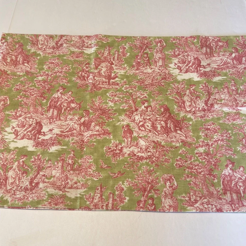 Vintage French Country Toile de Jouy Window Valance Red Green Pastoral 53x16